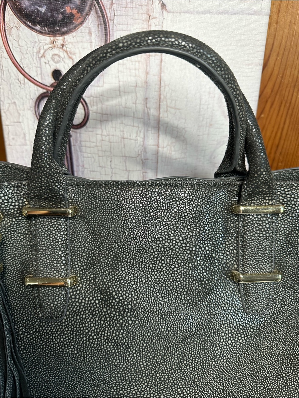 Ivanka Trump Metallic Gray Textured Tote with Tassel - Picture 9 of 16